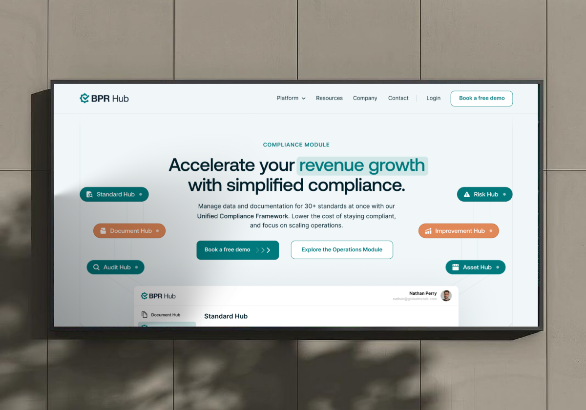 A vertical SaaS dashboard on a wall-mounted screen